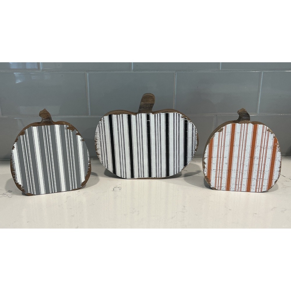Fall Pumpkin Table‎ Shelf Tray Decor 3 Piece Set Orange Black Gray Autumn